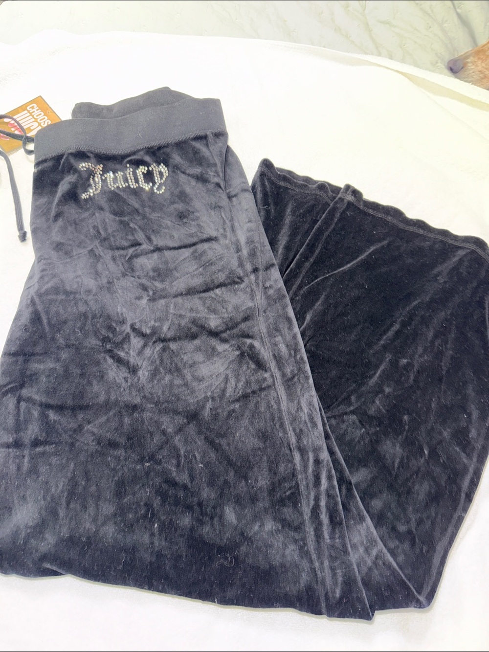 Juicy Couture Black Velour Track Pants with Rhinestone Juicy Logo